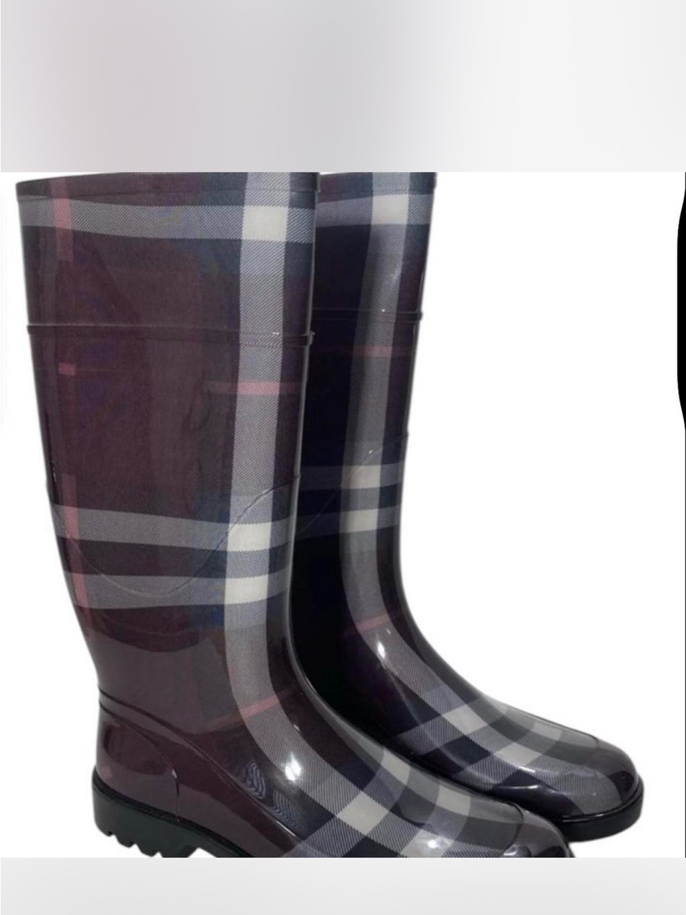 Burberry Navy Plaid Women's Tall Rain Boots